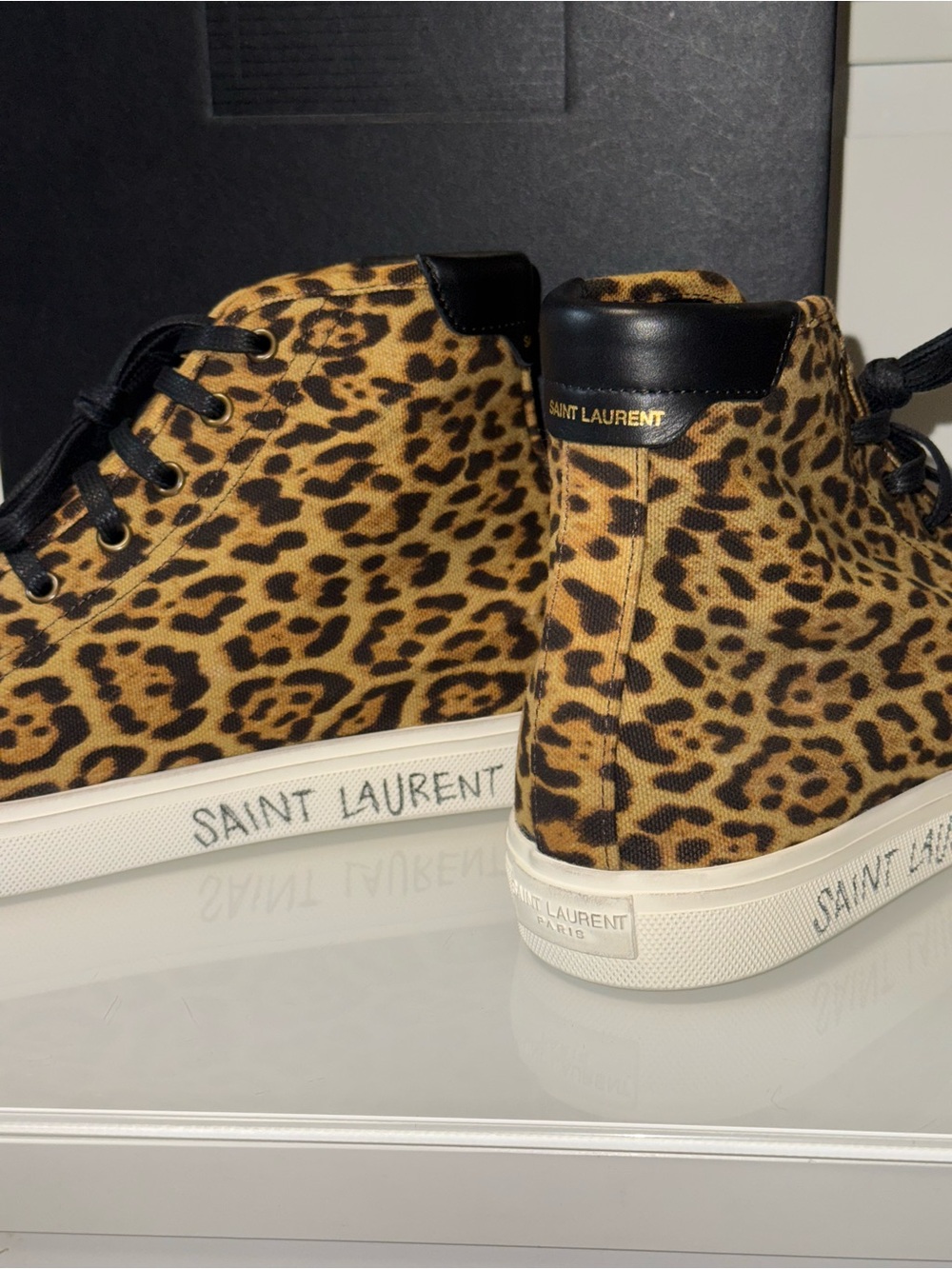 Saint Laurent Leopard Print High-Top Sneakers - New Full Set - Picture 9 of 17